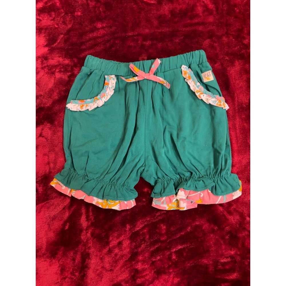 Wildflowers Clothing Girls Teal Green Floral Ruffle Bloomers Shorts Size 6